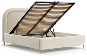 Kremowe tapicerowane łóżko dwuosobowe ze schowkiem i stelażem 140x200 cm Mija – Maison de Rêve