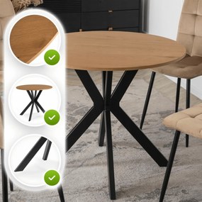 Okrągły stół industrialny Lauren 90 cm, dąb złoty/czarny