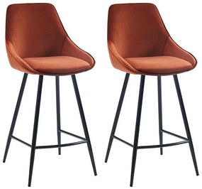 Zestaw 2 stołków barowych MASURIE – welur – kolor teracotta