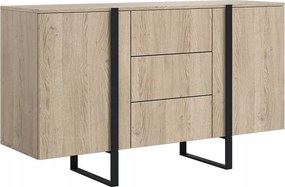 Komoda Verica 150 cm dwudrzwiowa z szufladami - dąb biszkoptowy / czarne nóżki