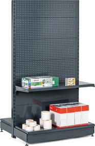 Regał sklepowy obustronny, ścianki perforowane, 1900 x 1000 x 900 mm, podstawowy, antracyt