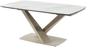 Rozkładany stół jadalniany 6-10-osobowy z ceramiki i metalu – imitacja marmuru biały i beżowy – MALATA marki Pascal Morabito
