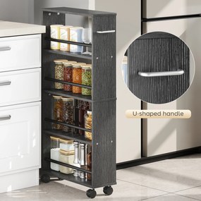 HOMCOM Półka wielofunkcyjna na kółkach, smukły design, 4 przegrody, 45x15x91 cm, czarny | Aosom PL