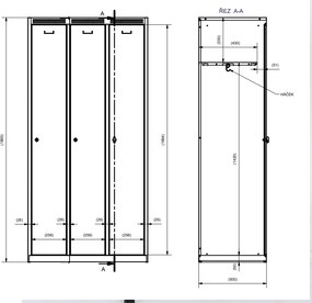 Metalowa szafka ubraniowa S7, 3-drzwiowa, 1800 x 900 x 500 mm, demontaż, zamek obrotowy, grafitowe drzwi