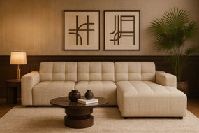 Narożnik prawostronny Bergamo A – tkanina Raven 24 kremowa, 284×166×70 cm