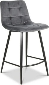 Szare krzesło barowe MILA VELVET z czarnymi nogami