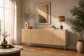 Komoda Nicole 200 cm czterodrzwiowa - biały / dąb artisan / złote nóżki