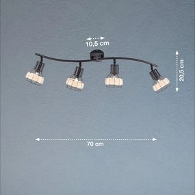 Czarna lampa sufitowa z metalowo-rattanowym kloszem 10,5x70 cm Straw – Fischer &amp; Honsel