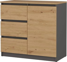 Komoda Malwa 1D3S |   Antracyt-Dąb Artisan | 80x40x75 cm | 3 Szuflady, 1 Drzwi