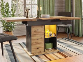 Stół rozsuwany jadalniany 110-140×80cm - z oświetleniem LED - 4-6 osób - 1 drzwi i 2 szuflady - Czarny + Naturalny