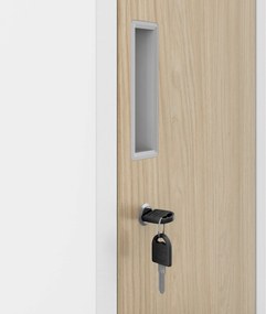 Szafka ubraniowa metalowa pracownicza głęboka 2-drzwiowa biała/dąb sonoma, 292x1720x600 mm: BARTEK 1 Plus D600 Eco Design
