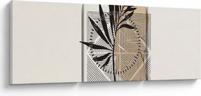 Obraz - Abstrakcja z tropikalnymi liśćmi N⁰1 (z zegarem) (90x30 cm)