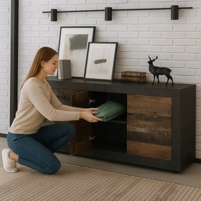 Komoda Czterodrzwiowa BLAGO 180 cm Ciemny Dąb/Czarny Loft