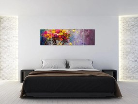 Obraz - Koło z kwiatami (170x50 cm)