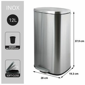 Spirella Kosz na śmieci z pedałem soft-close Akira 12 l, szczotkowana stal nierdzewna, 12 l