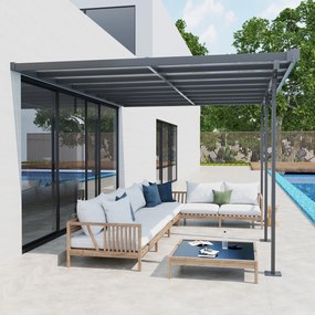 Outsunny Pergola aluminiowa, altana ogrodowa 4,35 x 3,02 m, regulowana wysokość 225-270cm, ochrona przed słońcem, aluminium, PC, szary  | Aosom PL
