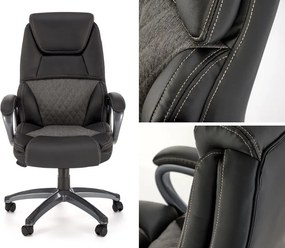 Czarno-szary fotel gabinetowy z ekoskóry Steven Halmar