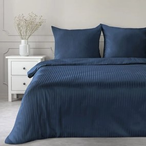 Pościel 160x200 satyna bawełniana granatowa w prążki komplet