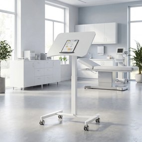 HOMCOM Regulowane Biurko Stojące, Mobilne Biurko z Regulowanym Blatem, Blokada Bezpieczeństwa, Kółka, Białe | Aosom PL