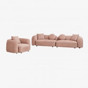 Zestaw Salonowy Z 2-częściową Sofą Modułową I Fotelem Z Tkaniny Coco Chenille Tkaniny Szenil Rosa Palote | Daydream Pink - Sklum