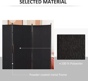 HOMCOM Dzielnik przestrzeni, 3-częściowa zasłona, Dzielnik z metalową ramą, Czarny