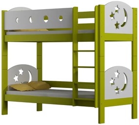 Zielone dziecięce łóżko piętrowe z zagłówkami w gwiazdki - Iwaria 3X 190x80 cm