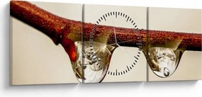 Obraz kropli na gałęzi (z zegarem) (90x30 cm)