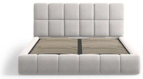 Jasnoszare aksamitne tapicerowane łóżko dwuosobowe ze schowkiem i stelażem 140x200 cm Bellis – Micadoni
