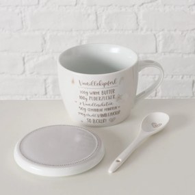 Porcelanowy kubek z pokrywką i łyżeczką, BAKERY, 600 ml