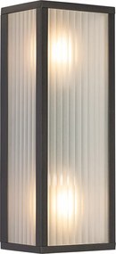 Lampa ścienna zewnętrzna czarna z żebrowanym szkłem 2-światła IP44 - Charlois