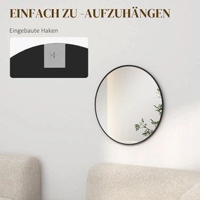 HOMCOM Lustro ścienne, nowoczesne, Φ61 cm, Czarne