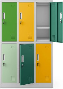 Szafka szkolna BHP szaro-wielokolorowa: 6-komorowa IGOREK, 900 x 1500 x 450 mm