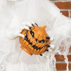 Outsunny 189 cm Biała czarownica z głową dyni, dekoracja halloweenowa na zewnątrz w naturalnej wielkości | Aosom PL