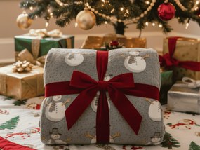 Świecący świąteczny mikropluszowy koc SNOW BUDDY, szary Rozmiar: 150 x 200 cm