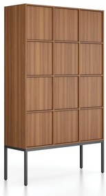 Szafa biurowa FRAME, czarna podstawa, 12x drzwi, 1299 x 450 x 2185 mm, PUSH-Lock, orzech