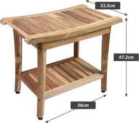 Taboret łazienkowy z drewna tekowego z półką 47x33x56 cm
