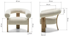 Kremowy designerski fotel KOKEI, dąb