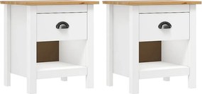 Zestaw 2 Szafek Nocnych Hill z Litego Drewna Sosnowego Białe i Naturalne 46x35x49,5 cm z Szufladą i Półką