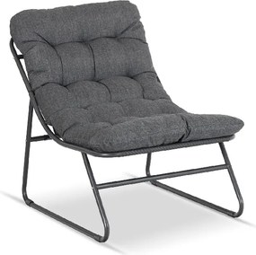 Fotel Ogrodowy KALISTA z Podnóżkiem Szary/Czarny Nowoczesny