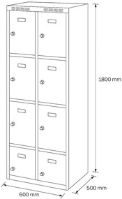 Alfa 3 Szafka skrytkowa, 8 schowków, 1800 x 600 x 500 mm, zamek obrotowy, drzwi pomarańczowe