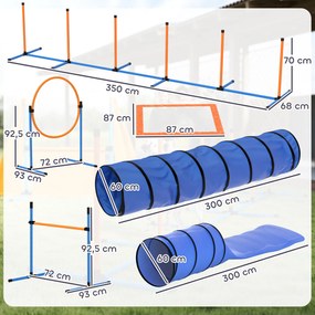 PawHut Zestaw Agility dla psów 11-częściowy wyposażenie Agility z 2 tunelami, regulowana wysokość, obręcz skokowa i płotki, tyczka slalomowa | Aosom PL