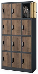 Szafka skrytkowa socjalna BHP MARCIN, 900 x 1850 x 400 mm, Eco Design: antracytowa/orzech