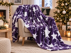 Świąteczny mikropluszowy koc STARS fioletowy Rozmiar: 200 x 220 cm