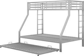 Łóżko piętrowe 90(140)x200 cm - ze składanym stelażem i podwójną drabinką - metal srebrny - materac nie jest wliczony w cenę