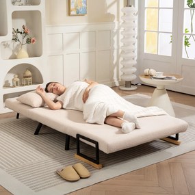 HOMCOM Sofa rozkładana 2-osobowa, sofa welurowa, funkcja spania, w zestawie 2 poduszki, wygląd weluru, Naturalny + Beżowy + Czarny | Aosom PL
