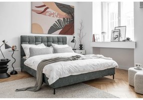 Jasnozielone tapicerowane łóżko dwuosobowe ze stelażem 180x200 cm Eve – Miuform