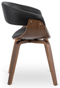Krzesło Tapicerowane z Drewna Giętego GARY Orzech/Czarne Ekoskóra Nowoczesne Loft