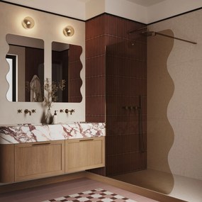 Ścianka prysznicowa Walk in fix szkło brązowe falowane 8mm MOLIS Wave Brown MASSI | Różne rozmiary : Kolor profili kabiny - złoty szczotkowany, Szerokość ścianki - 80 cm, Typ montażu - WALK in FIX (Do ściany)