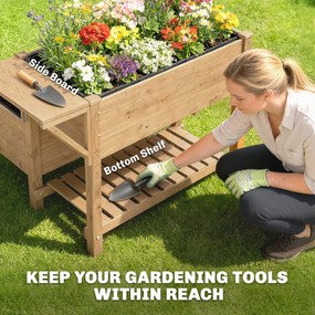 Outsunny Podwyższona grządka dwupoziomowa z wkładką z włókniny, drewno 119,5 x 102 x 76,5 cm jasnobrązowa | Aosom PL