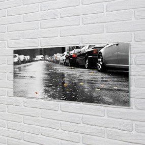 Panel szklany do Kuchni Samochody na Jesiennej Drodze